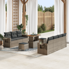 vidaXL 10 Darabos Kerti Sofa Szett Párnákkal Szürke Poli Rattan Akác kerti bútor