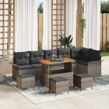 vidaXL 10 db-os Kerti Kanapé Szett Párnákkal Szürke Polyrattan Akác kerti bútor