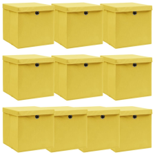 vidaXL 10 db sárga szövet tárolódoboz fedéllel 32 x 32 x 32 cm bútor