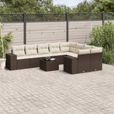 vidaXL 10 részes barna polyrattan kerti ülőgarnitúra párnákkal kerti bútor