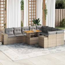 vidaXL 10 részes bézs polyrattan akácfa kerti ülőgarnitúra párnával kerti bútor