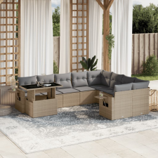 vidaXL 10 részes bézs polyrattan kerti ülőgarnitúra párnával kerti bútor