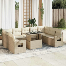 vidaXL 10 részes bézs polyrattan kerti ülőgarnitúra párnával kerti bútor