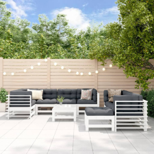 vidaXL 10 részes fehér tömör fa kerti társalgószett párnákkal kerti bútor