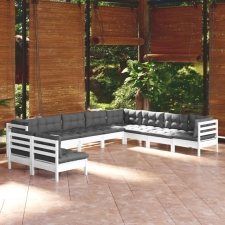 vidaXL 10 részes fehér tömör fenyőfa kerti ülőgarnitúra párnákkal kerti bútor