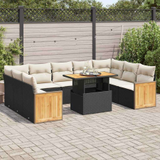 vidaXL 10 részes fekete polyrattan akácfa kerti ülőgarnitúra párnákkal kerti bútor