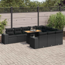 vidaXL 10 részes fekete polyrattan akácfa kerti ülőgarnitúra párnákkal kerti bútor