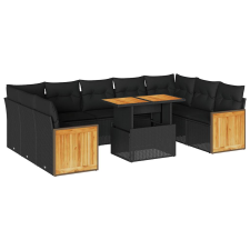 vidaXL 10 részes fekete polyrattan akácfa kerti ülőgarnitúra párnákkal (3327751) kerti bútor