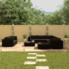 vidaXL 10-részes fekete polyrattan kerti bútorszett párnákkal kerti bútor