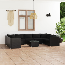 vidaXL 10 részes fekete polyrattan kerti ülőgarnitúra párnákkal kerti bútor