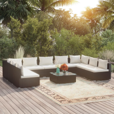 vidaXL 10-részes fekete polyrattan kerti ülőgarnitúra párnákkal kerti bútor