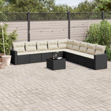 vidaXL 10 részes fekete polyrattan kerti ülőgarnitúra párnákkal kerti bútor