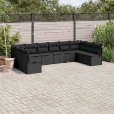 vidaXL 10 részes fekete polyrattan kerti ülőgarnitúra párnákkal kerti bútor