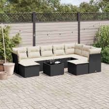 vidaXL 10 részes fekete polyrattan kerti ülőgarnitúra párnákkal kerti bútor