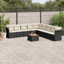 vidaXL 10 részes fekete polyrattan kerti ülőgarnitúra párnákkal kerti bútor