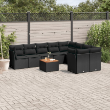 vidaXL 10 részes fekete polyrattan kerti ülőgarnitúra párnákkal kerti bútor