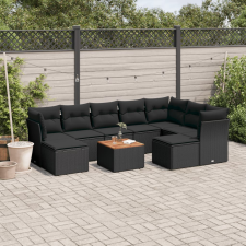 vidaXL 10 részes fekete polyrattan kerti ülőgarnitúra párnákkal kerti bútor