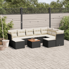 vidaXL 10 részes fekete polyrattan kerti ülőgarnitúra párnákkal kerti bútor