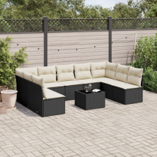 vidaXL 10 részes fekete polyrattan kerti ülőgarnitúra párnákkal kerti bútor