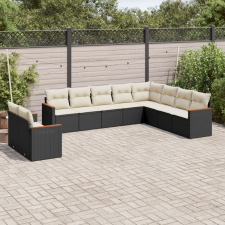 vidaXL 10 részes fekete polyrattan kerti ülőgarnitúra párnákkal kerti bútor