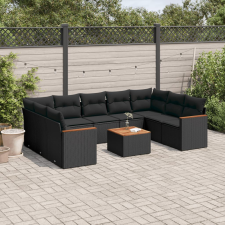 vidaXL 10 részes fekete polyrattan kerti ülőgarnitúra párnákkal kerti bútor