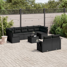 vidaXL 10 részes fekete polyrattan kerti ülőgarnitúra párnákkal kerti bútor