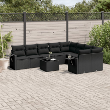 vidaXL 10 részes fekete polyrattan kerti ülőgarnitúra párnákkal kerti bútor