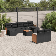 vidaXL 10 részes fekete polyrattan kerti ülőgarnitúra párnákkal kerti bútor