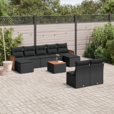 vidaXL 10 részes fekete polyrattan kerti ülőgarnitúra párnákkal kerti bútor