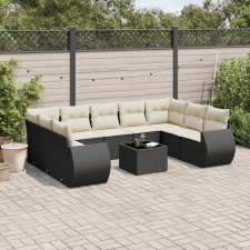vidaXL 10 részes fekete polyrattan kerti ülőgarnitúra párnákkal kerti bútor