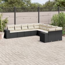 vidaXL 10 részes fekete polyrattan kerti ülőgarnitúra párnákkal kerti bútor