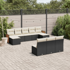 vidaXL 10 részes fekete polyrattan kerti ülőgarnitúra párnákkal kerti bútor