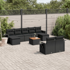 vidaXL 10 részes fekete polyrattan kerti ülőgarnitúra párnákkal kerti bútor