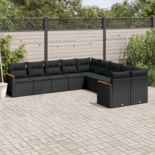 vidaXL 10 részes fekete polyrattan kerti ülőgarnitúra párnákkal kerti bútor