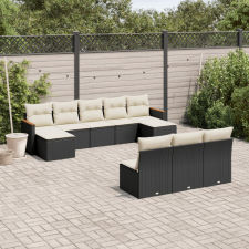 vidaXL 10 részes fekete polyrattan kerti ülőgarnitúra párnákkal kerti bútor