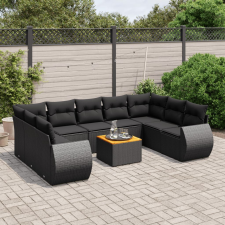 vidaXL 10 részes fekete polyrattan kerti ülőgarnitúra párnákkal kerti bútor