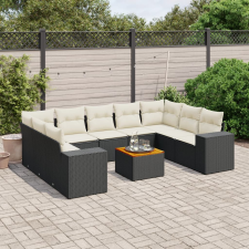 vidaXL 10 részes fekete polyrattan kerti ülőgarnitúra párnákkal kerti bútor