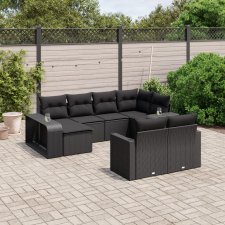vidaXL 10 részes fekete polyrattan kerti ülőgarnitúra párnákkal kerti bútor