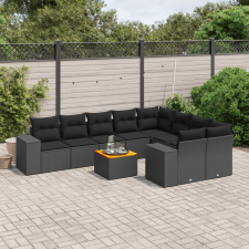 vidaXL 10 részes fekete polyrattan kerti ülőgarnitúra párnákkal kerti bútor