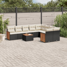 vidaXL 10 részes fekete polyrattan kerti ülőgarnitúra párnákkal kerti bútor