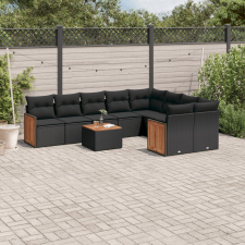 vidaXL 10 részes fekete polyrattan kerti ülőgarnitúra párnákkal kerti bútor