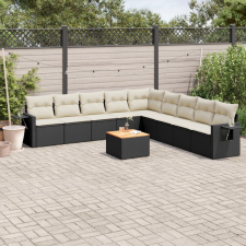 vidaXL 10 részes fekete polyrattan kerti ülőgarnitúra párnákkal kerti bútor