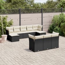 vidaXL 10 részes fekete polyrattan kerti ülőgarnitúra párnákkal kerti bútor