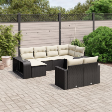 vidaXL 10 részes fekete polyrattan kerti ülőgarnitúra párnákkal kerti bútor