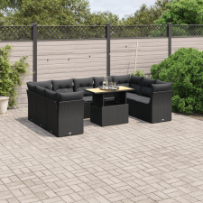 vidaXL 10 részes fekete polyrattan kerti ülőgarnitúra párnákkal kerti bútor