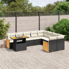 vidaXL 10 részes fekete polyrattan kerti ülőgarnitúra párnákkal kerti bútor