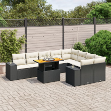 vidaXL 10 részes fekete polyrattan kerti ülőgarnitúra párnákkal kerti bútor