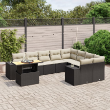 vidaXL 10 részes fekete polyrattan kerti ülőgarnitúra párnákkal kerti bútor