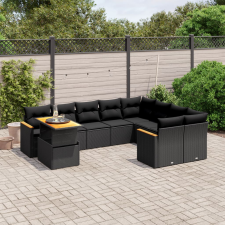 vidaXL 10 részes fekete polyrattan kerti ülőgarnitúra párnákkal kerti bútor