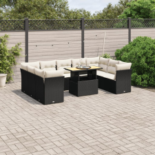 vidaXL 10 részes fekete polyrattan kerti ülőgarnitúra párnákkal kerti bútor
